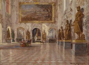 Ein Schlossinterieur Mit Staffage by Lajos Bruck