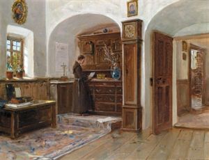 Interieur Mit Jungem, Lesenden Kapuzinermonch