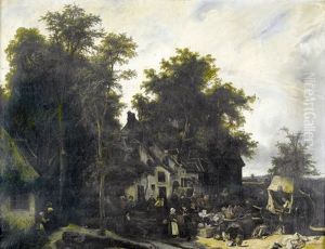 Pittoreske Marktszene Vor Gehoft by Lajos Bruck