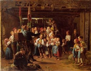Der Guckkastenmann (after F.g. Waldmuller) by Lajos Bruck