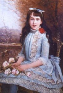 Portrait Of A Girl Seated On A Chair Wearing A Blue Lace-trimmed Dress