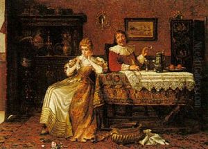 An Elegant Couple Conversing by Lajos Bruck