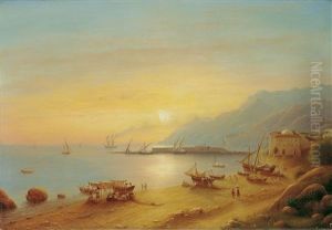 Suditalienische Kustenlandschaft (amalfi-kuste?) by Johann Wilhelm Bruecke