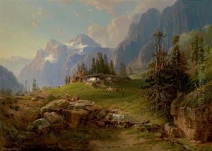 Hochalm In Der Zentralschweiz Mit Prachtvoller Bergkulisse