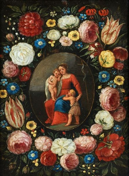 Madonna Mit Kind Und Johannesknaben In Einer Blumengirlande - view 1