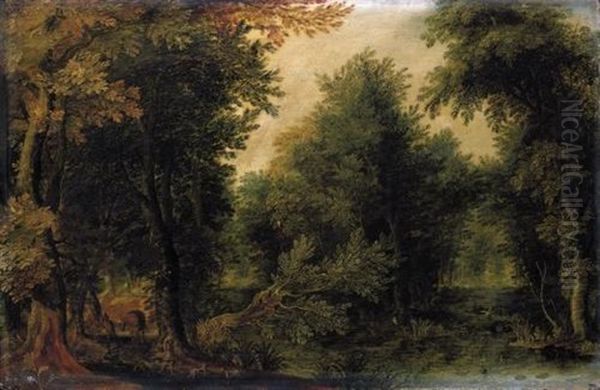 A Wooded Landscape With Travellers - view 1