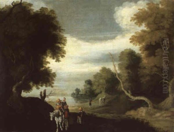 Nachfolge - Bewaldete Seenlandschaft Mit Staffage - view 1
