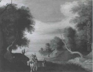 Waldlandschaft Mit See Und Reitern