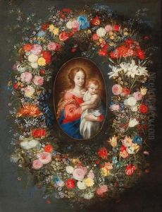 The Madonna And Child Surrounded By A Floral Garland