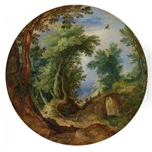 Waldlandschaft Mit Wanderern, Die Eine Brucke Uberqueren by Jan Brughel