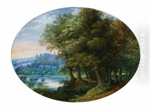 Forest Landscape With A View Of Prague Castle by Jan Brughel