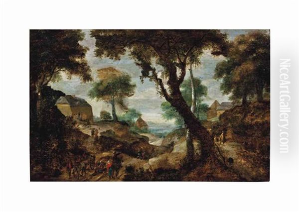 Travelers Along A Village Path - view 1
