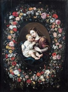 La Vierge A L'enfant Dans Une Guirlande De Fleurs by Jan Brughel