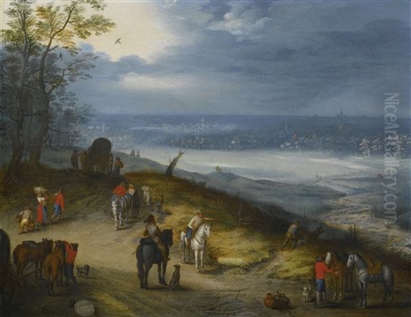An Extensive Wooded Landscape With Travelers - view 1