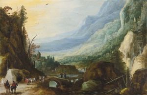 Mountainous Landscape With A Bridge Across A River Mountainous Landscape With A Bridge Across A River
