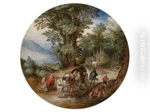 Waldstrasse Mit Planwagen Und Schweineherde by Jan Brughel