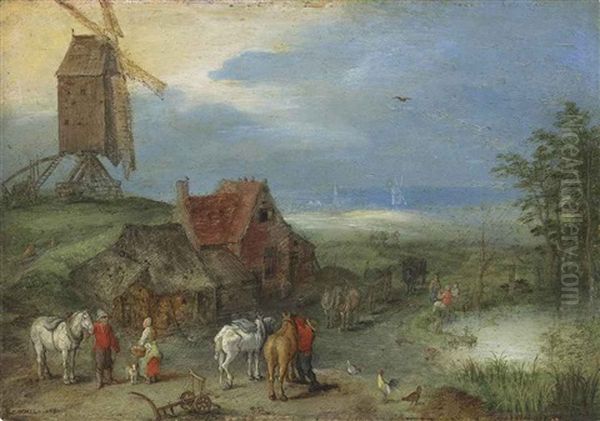 Landscape With A Windmill, Figures And Horses By A Farmstead - view 1