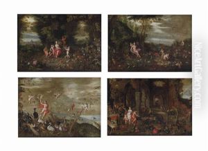 The Four Elements: Fire, Water, Earth And Air (4 Works) by Jan Brughel