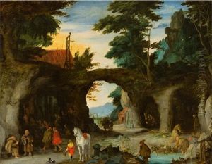 Hornata Krajina S Poustevniky U Skalni Svatyne by Jan Brughel