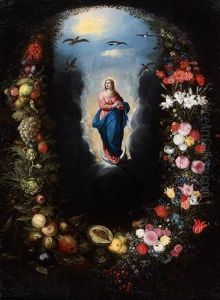 L'ascension De La Vierge Dans Une Guirlande De Fleurs, De Fruits Et De Legumes by Jan Brughel
