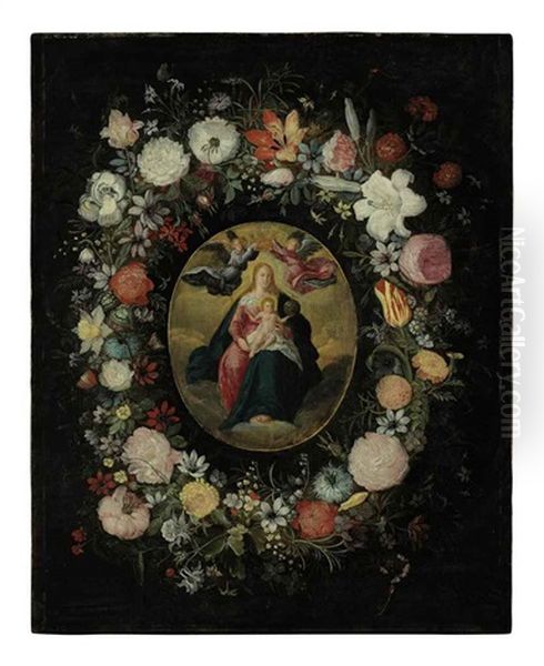 The Virgin And Child With Angels Surrounded By Flowers - view 1