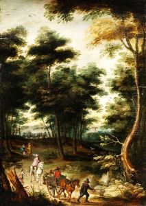 Pferdekarren Und Schimmelreiter Auf Einem Waldweg by Jan Brughel