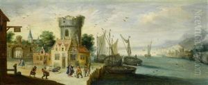 Flamischer Hafen Mit Der Biblischen Szene: Christus Trifft Petrus