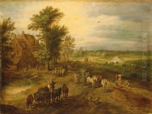 Dorflandschaft Mit Reisenden Und Bauern by Jan Brughel