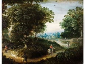 Waldlandschaft Mit Reitern, Passanten Und Einem Hund by Jan Brughel
