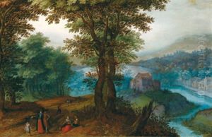 Bewaldete Landschaft Mit Einem Flusschen Und Wanderern by Jan Brughel