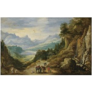 A Distant Mountainous Landscape With Cavaliers