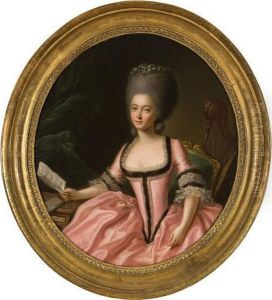 Portrait Of A Lady In A Pink Dress With A Sheet Of Music. by Francis Alleyne