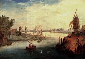 Paysage De Riviere Au Moulin (after Jan Brueghel De Velours) by Jan Brughel