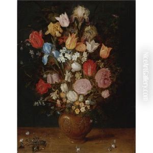Still Life With Tulips, Irises, Narcissi And Fritillaria In A Clay Vase by Jan Brughel