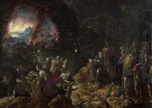 Aeneas Flieht Mit Anchises Aus Dem Brennenden Troja by Jan Brughel