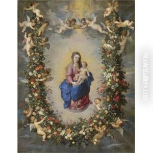 The Virgin And Child Encircled By A Garland Of Flowers Held Aloft By Cherubs (in Collab. W/hendrick Van Balen)