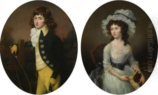 Three Quarter Length Portraits Of Master Harry Croft And Hissister. Miss Sarah Croft: A Pair Of Paintings - view 1