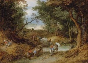 A Wooded Landscape With Travellers On A Path thumbnail