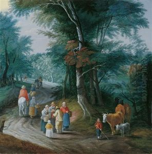 Bewaldete Landschaft Mit Bauerlicher Staffage by Jan Brughel