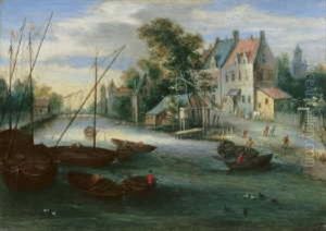 Kanallandschaft Mit Fischerbooten