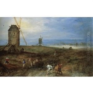 An Open Landscape With Travellers Before A Windmill by Jan Brughel