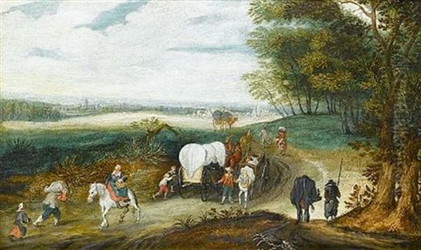 A Wooded Landscape With Travellers On A Country Path - view 1