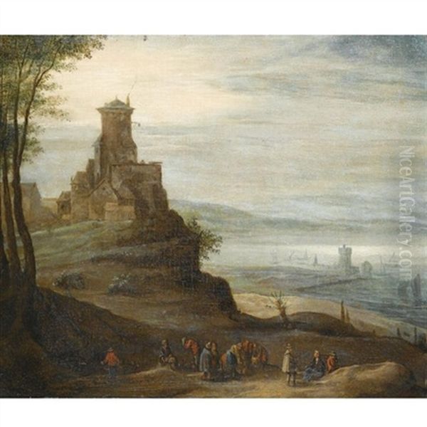 A River Landscape With Figures In The Foreground, A Castle Beyond - view 1