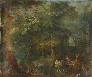 Waldlandschaft Mit Jagern Und Hunden by Jan Brughel