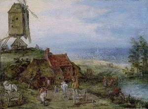 Landschaft Mit Windmuhle Auf Einem Hugel by Jan Brughel