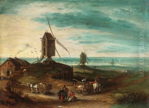 A Landscape With Windmills And Travellers - view 1