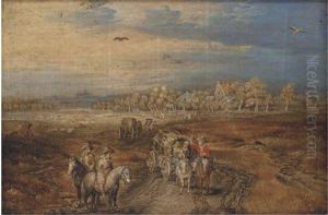 A Broad Landscape With Travellers And Wagons On A Path by Jan Brughel