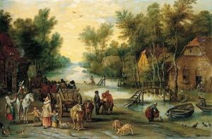 A Wooded River Landscape With Elegant Figures Buying Provender by Jan Brughel