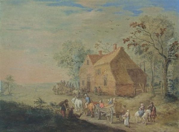 A Landscape With Travellers In Carts Near An Inn - view 1