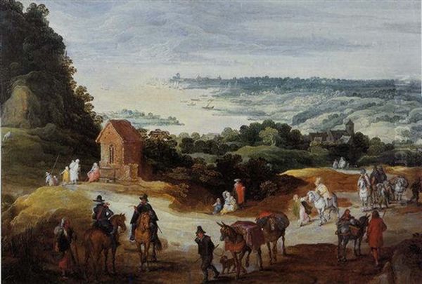 An Extensive River Landscape With Travellers On A Path - view 1